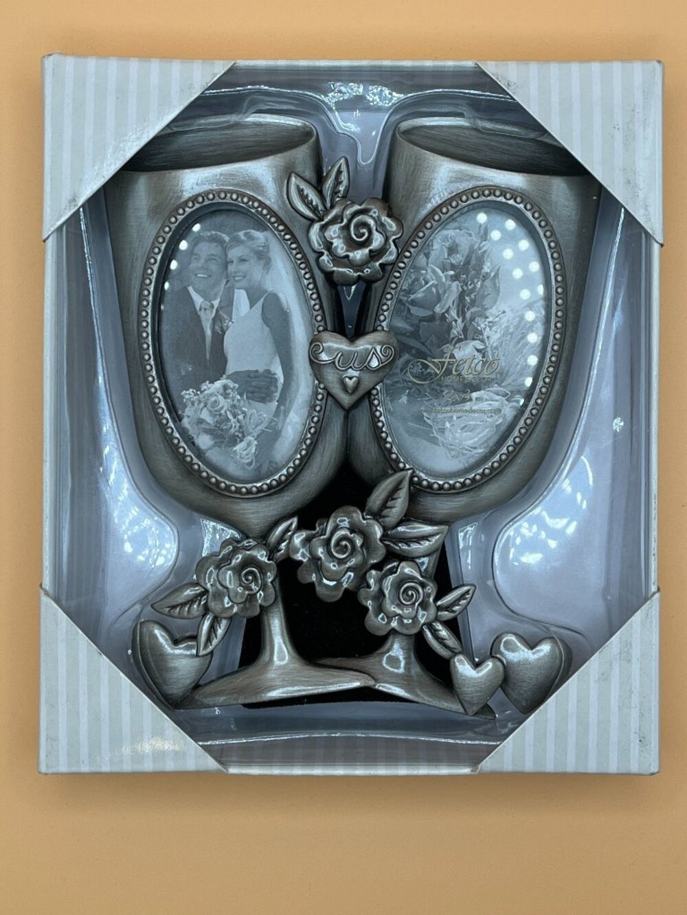NEW Pewter Champagne Glasses Picture Frame 2006 Wedding Gift Coquette Romantic